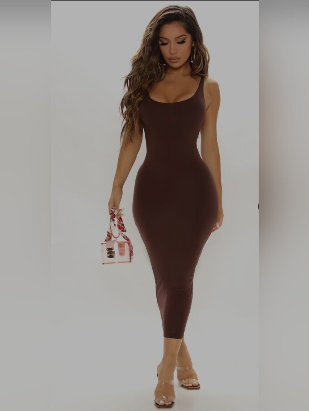 Fashion Nova Sleeveless Scoop Neck Maxi Dress - Chocolate